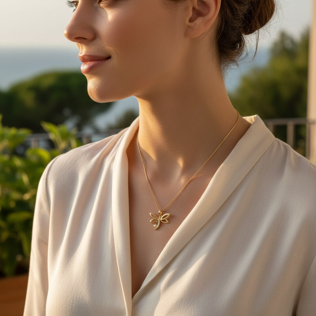 Collar Libélula Enchapado en Oro 18K
