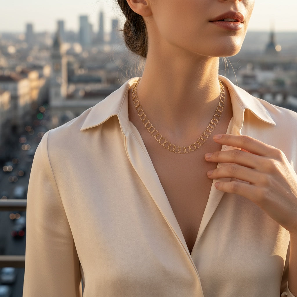 Collar Circulos Abrillantados Enchapado en Oro 18K